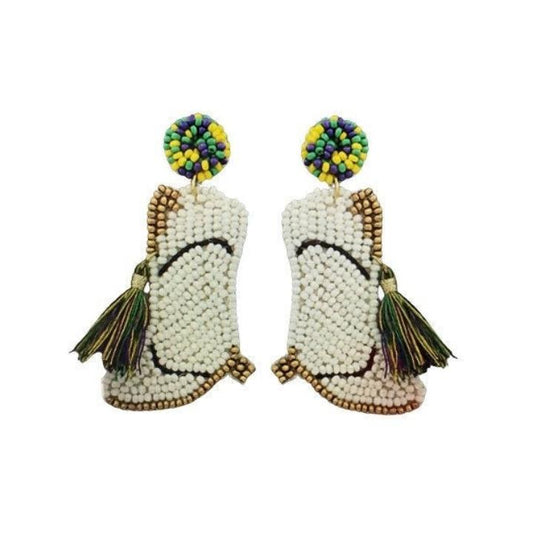 Mardi Gras Beaded Marching Boot Earrings