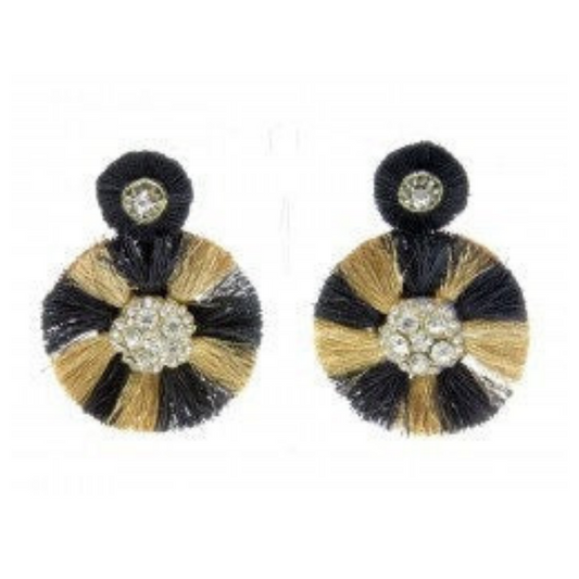 Black and Gold Round Tassel Rhinestone Earrings