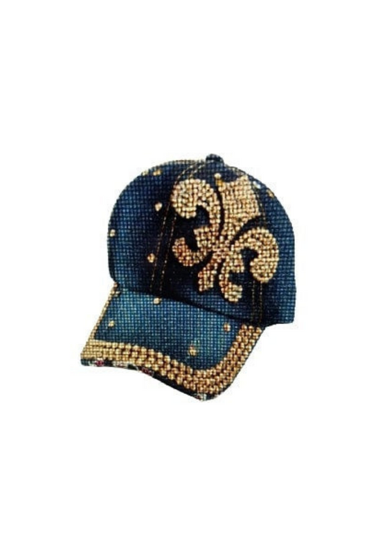 Denim Rhinestone Fleur de Lis Hat