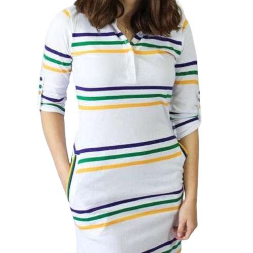 Mardi Gras Girls White Junior Dress W/Purple, Green and Gold Infinity Stripes