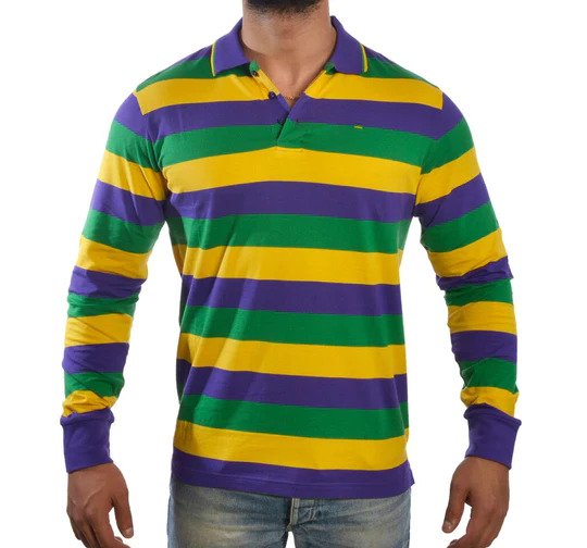 Mardi Gras Adult Long Sleeve Polo Rugby Shirt