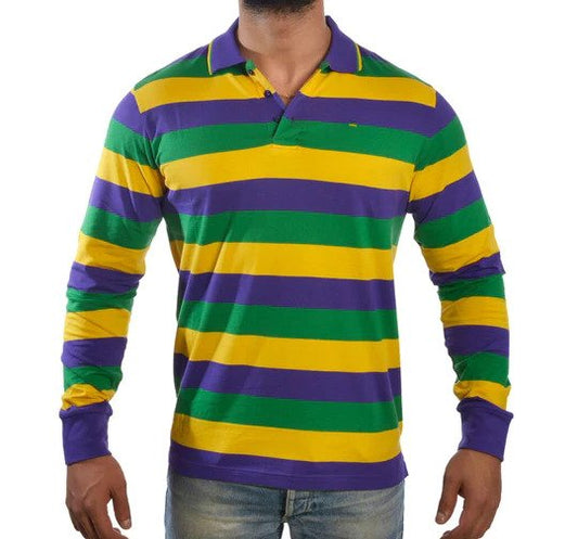 Mardi Gras Adult Long Sleeve Polo Rugby Shirt