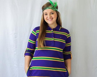 Mardi Gras Ladies Purple Polo Dress W/Green and Gold Infinity Stripes