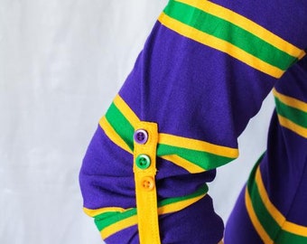 Mardi Gras Ladies Purple Polo Dress W/Green and Gold Infinity Stripes