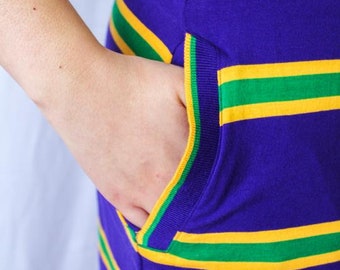 Mardi Gras Ladies Purple Polo Dress W/Green and Gold Infinity Stripes