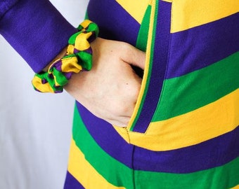 Mardi Gras Rugby Polo Dress With Purple, Green and Gold Infinity Stripes