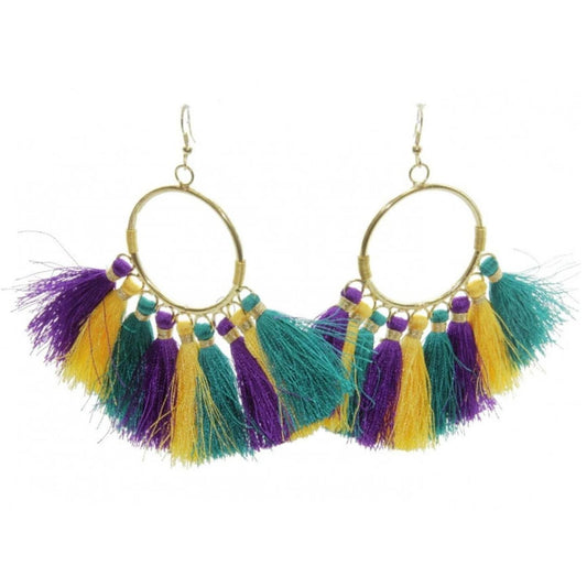 Mardi Gras Tassel Hoop Earrings