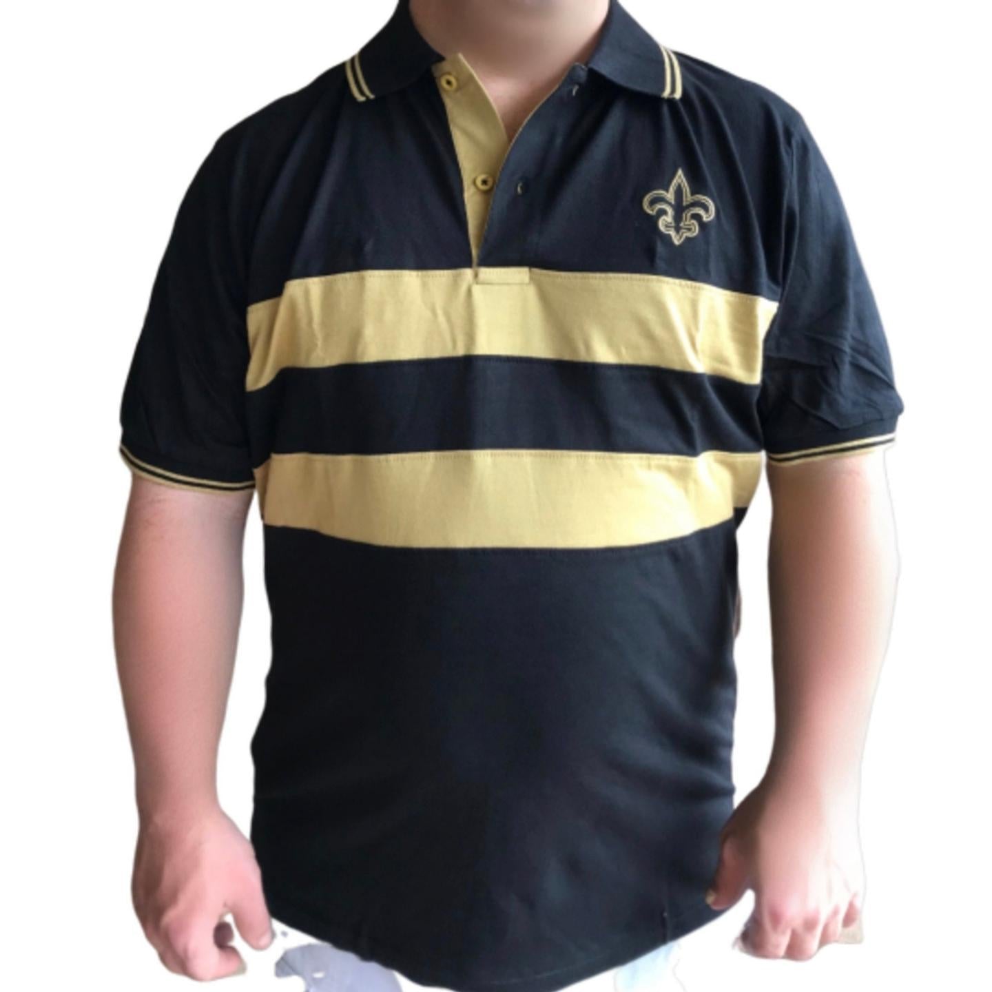 Black & Gold Fleur de Lis Adult Unisex Short Sleeve Chest Stripe Shirt