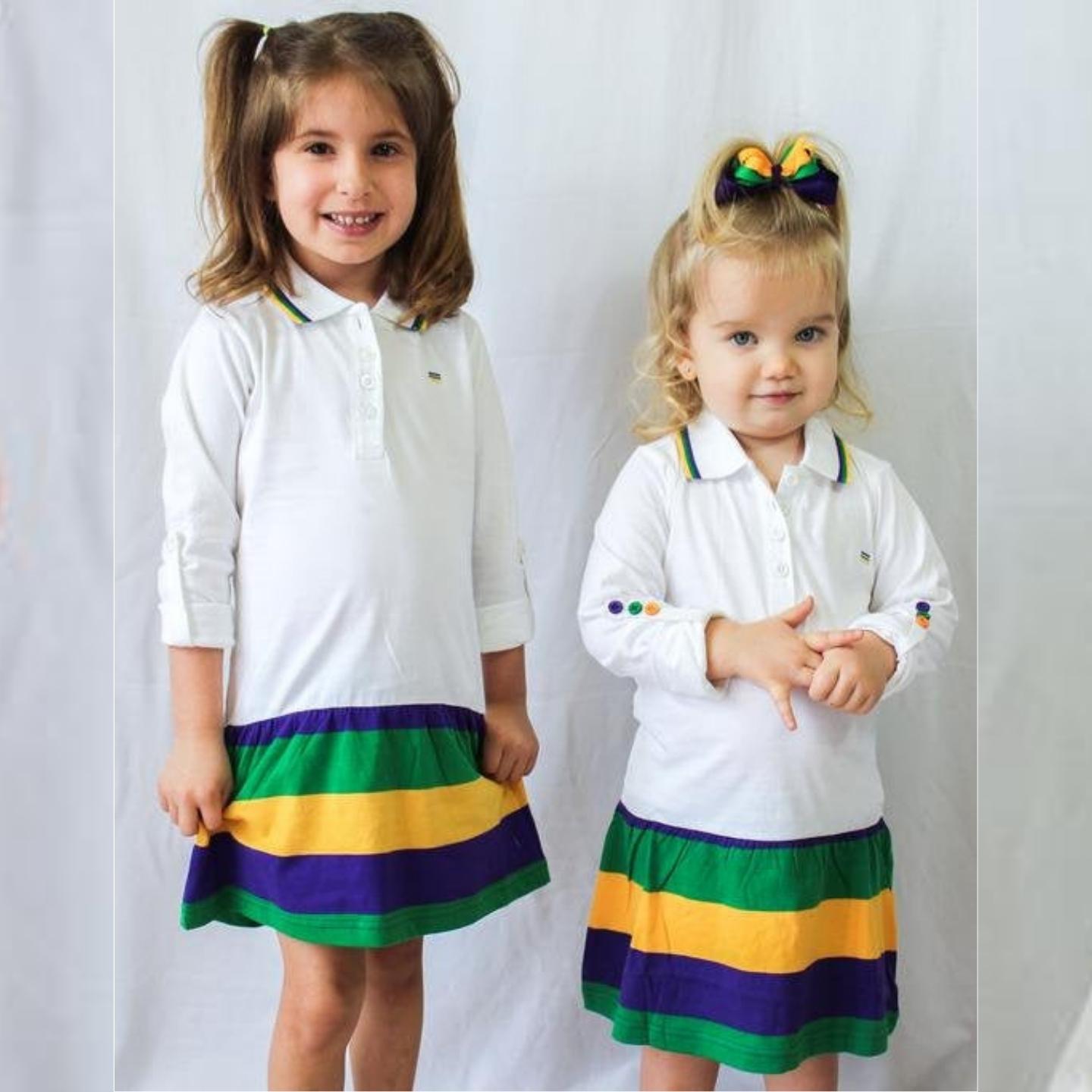 Mardi Gras Girls White Polo Dress