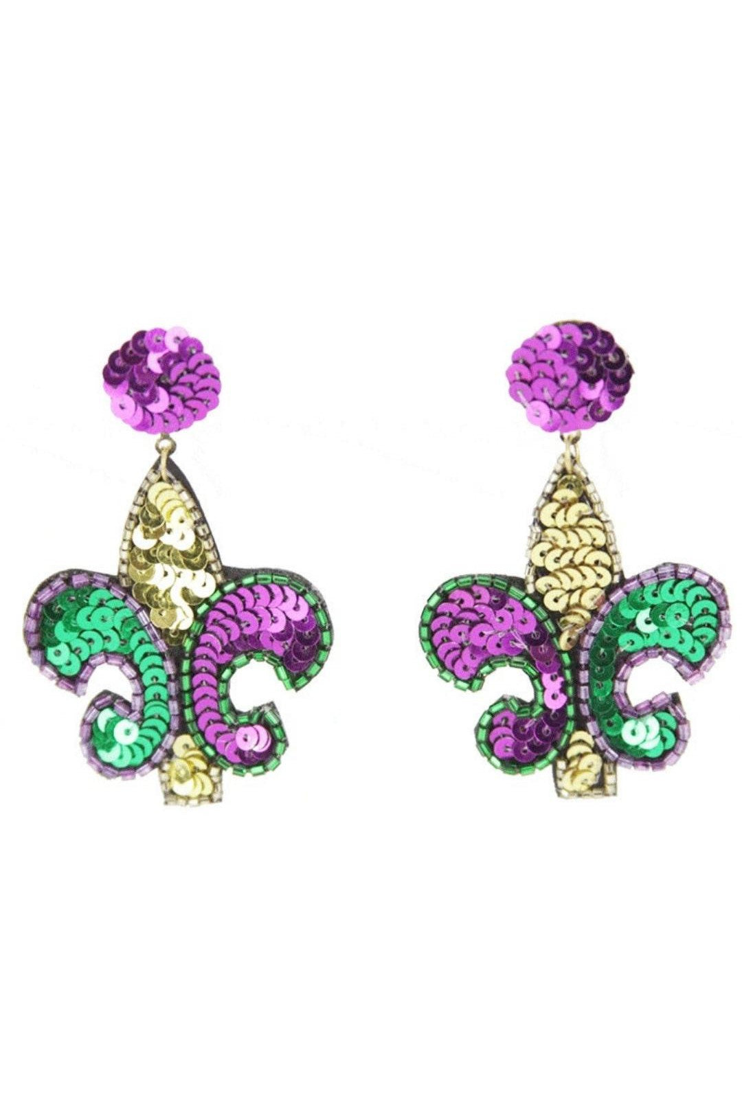 Mardi Gras Earrings Sequin Fleur de Lis Earrings