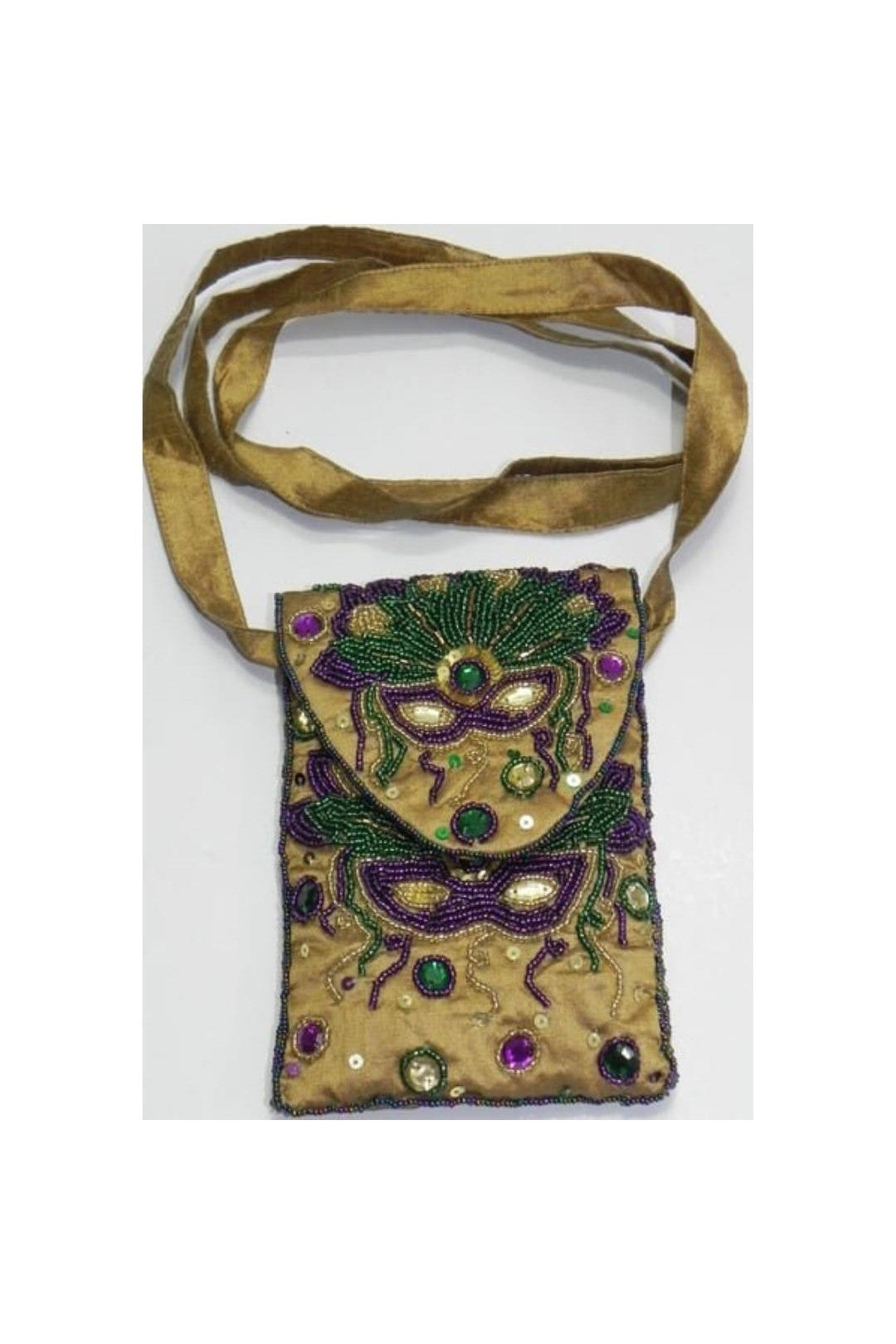 Mardi Gras Gold Beaded Crossbody Bag/Purse