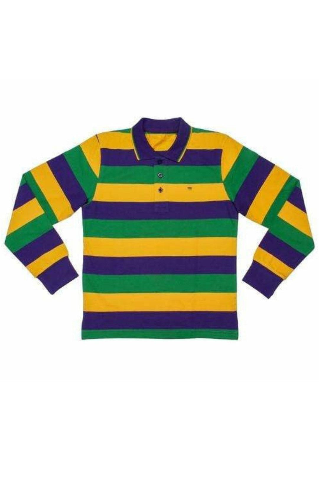 Mardi Gras Kids Long Sleeve Rugby Polo Shirt