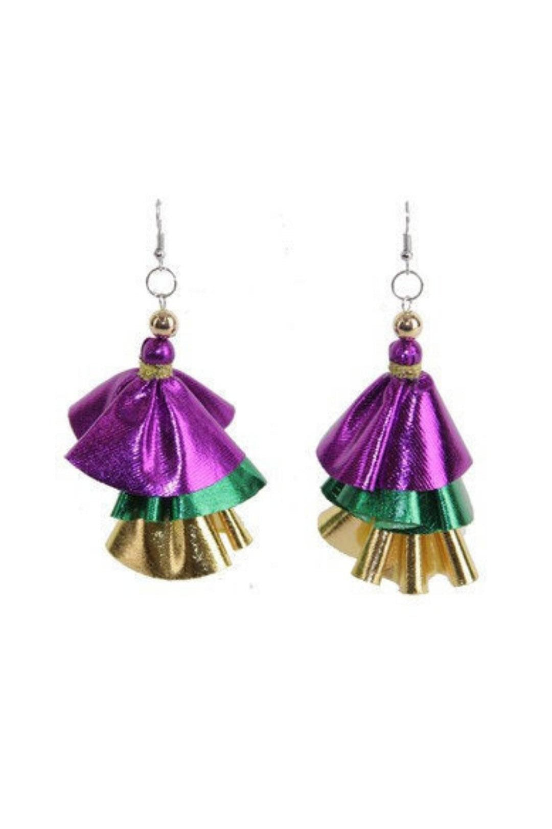 Mardi Gras Metallic Dangle 3 Tier Earrings