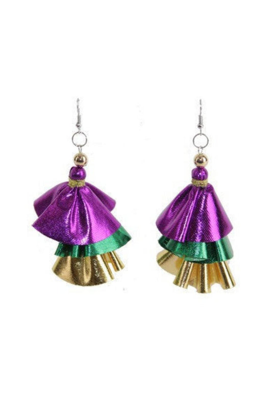 Mardi Gras Metallic Dangle 3 Tier Earrings