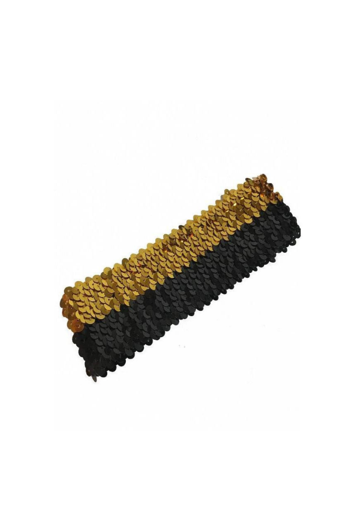 Black and Gold Stretchable Wide Sequin Headband