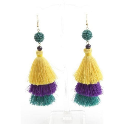 Mardi Gras Seed Bead Tassel Earrings