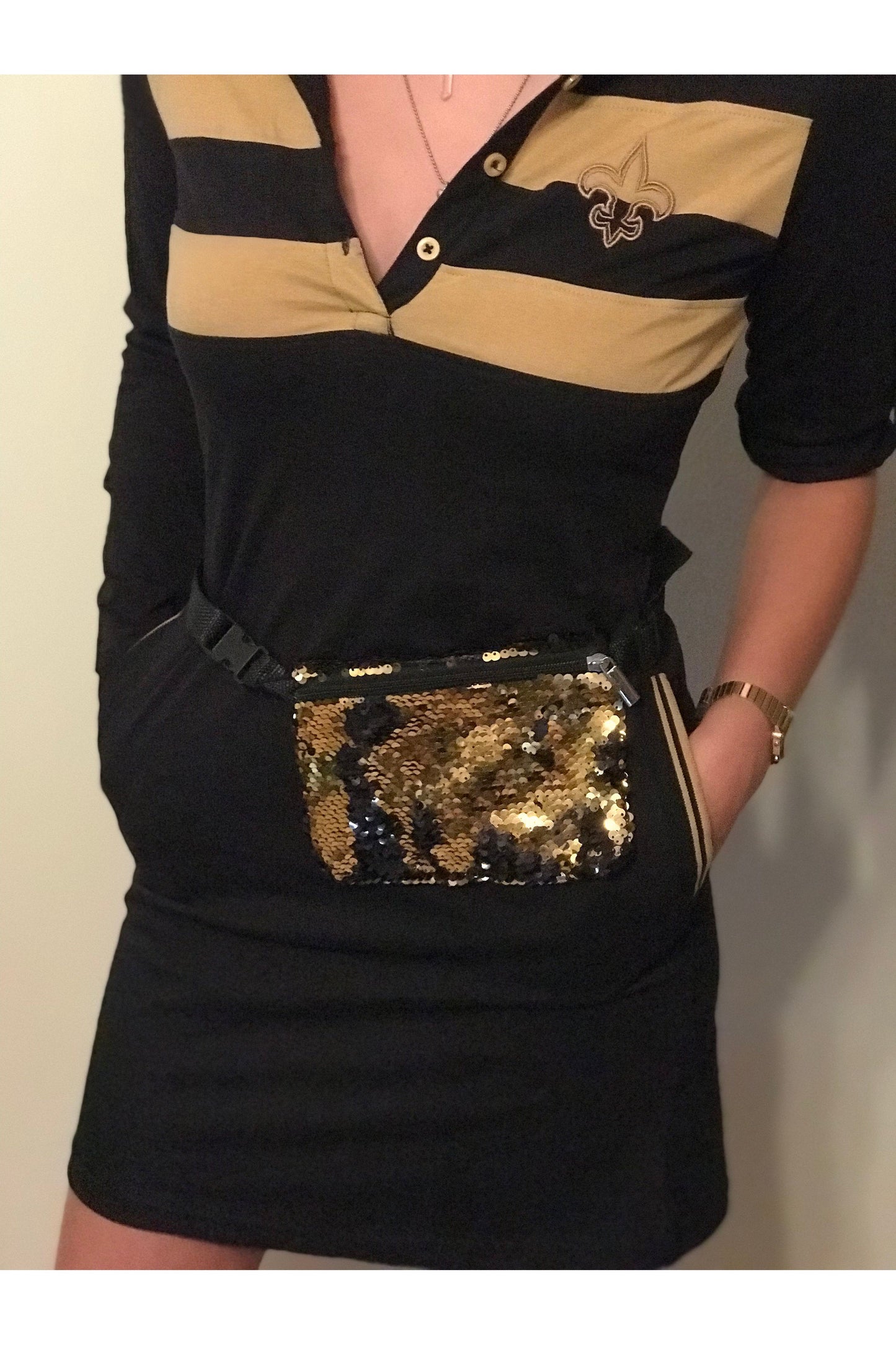 New Orleans Saints Black and Gold Reversible Sequin Fanny Pack