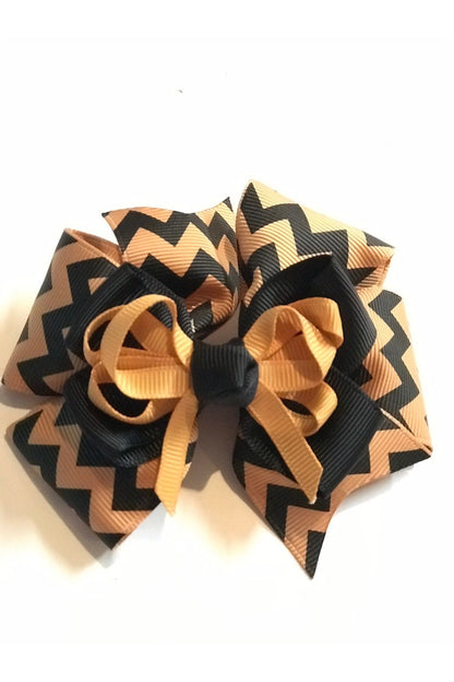 Saints Black & Gold Chevron Triple Layer Boutique Hair Bow W/Alligator Clip