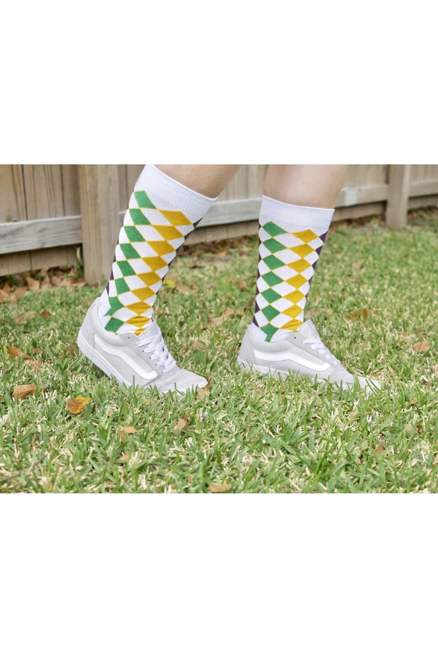 Mardi Gras White Harlequin Knee Socks