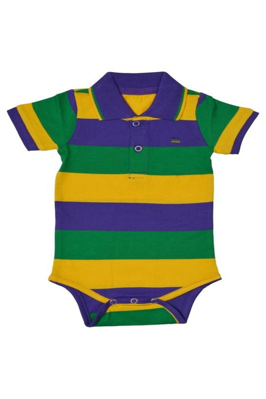 Mardi Gras Infant Baby Toddler Purple Green Gold Rugby Romper Bodysuit Striped One Piece With Snaps