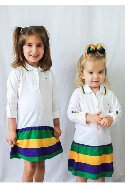 Mardi Gras Girls White Polo Dress