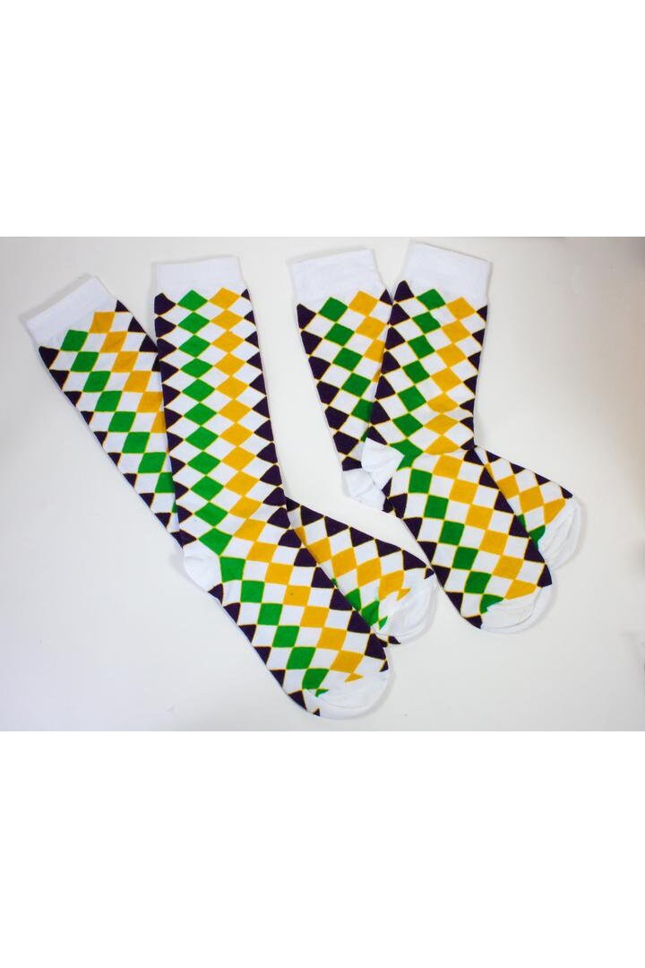 Mardi Gras White Harlequin Knee Socks