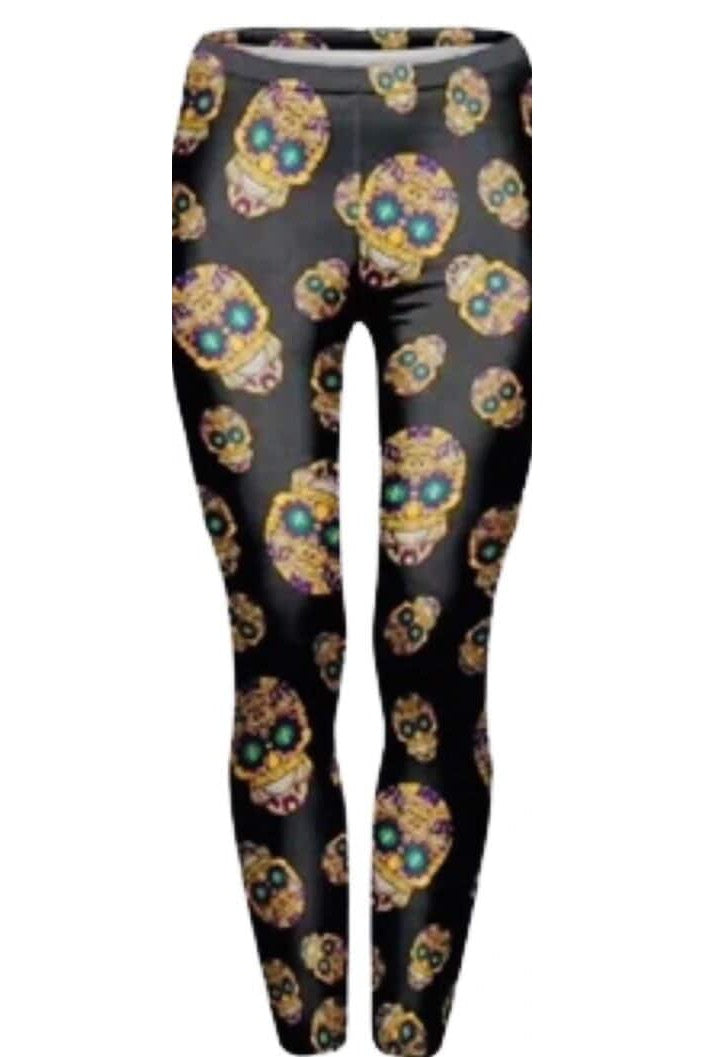 Mardi Gras Sugar Skull Leggings & Plus Size