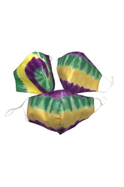 Mardi Gras Tie Dye Fabric Face Mask~Adult/Kid Sizes