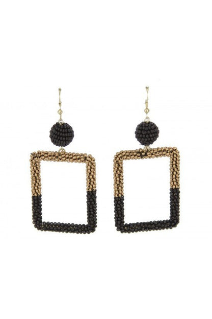 Black and Gold Beaded Square Wrapped Earrings