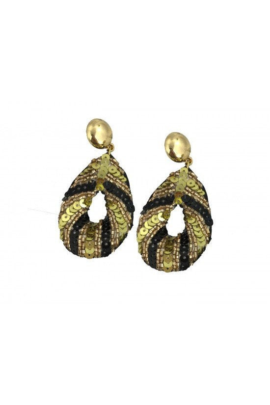 Black and Gold Sequin Teardrop Earrings