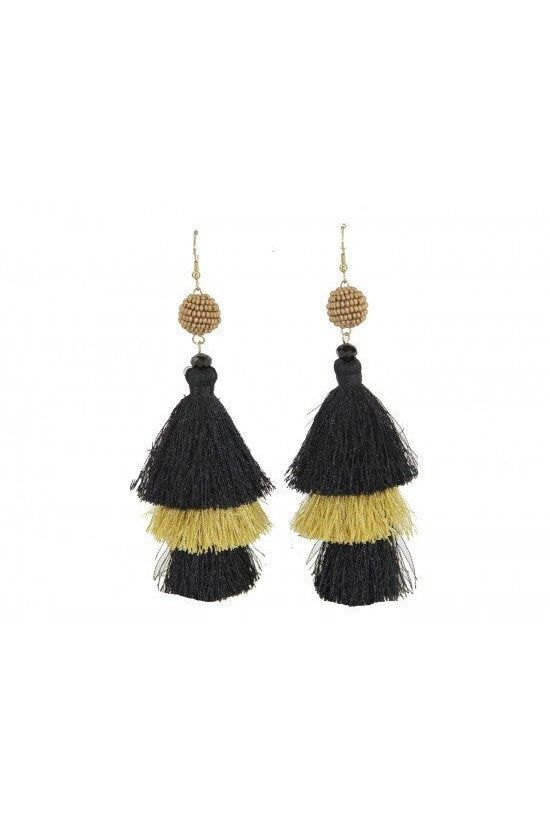 Black and Gold Tassel Earrings