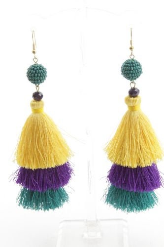 Mardi Gras Seed Bead Tassel Earrings