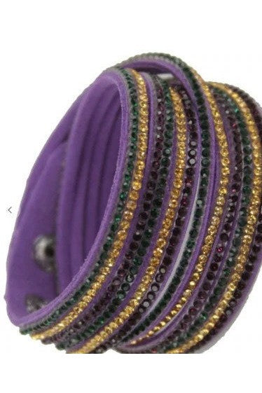 Mardi Gras Leather Crystal Wrap Bracelet