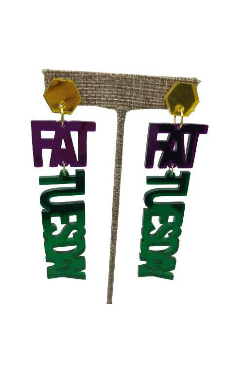 Mardi Gras Dangle Fat Tuesday Earrings