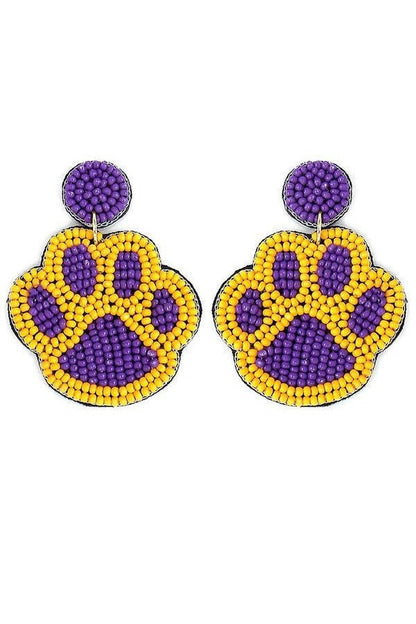 LSU Tiger Paw Print Beaded Earrings