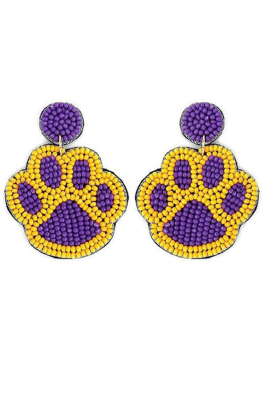 LSU Tiger Paw Print Beaded Earrings