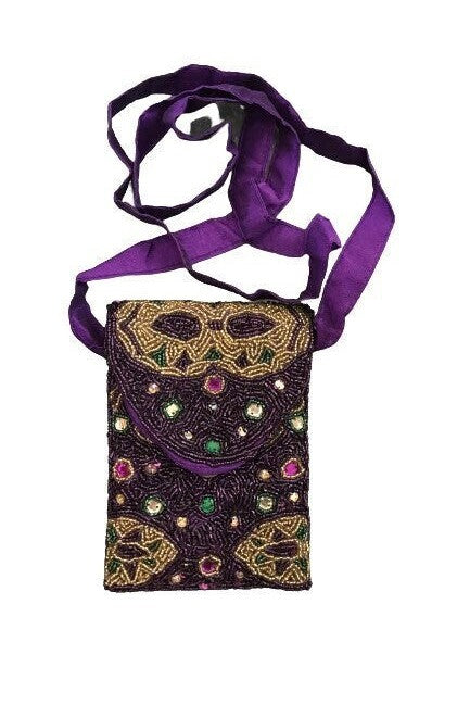 Mardi Gras Purple Beaded Mask Crossbody Bag/Purse