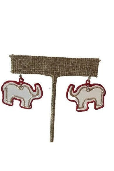 Crimson and Silver Double Elephant Earrings