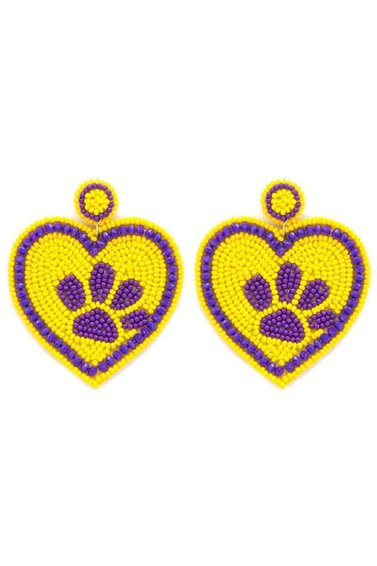 LSU Tiger Paw Print Beaded Earrings