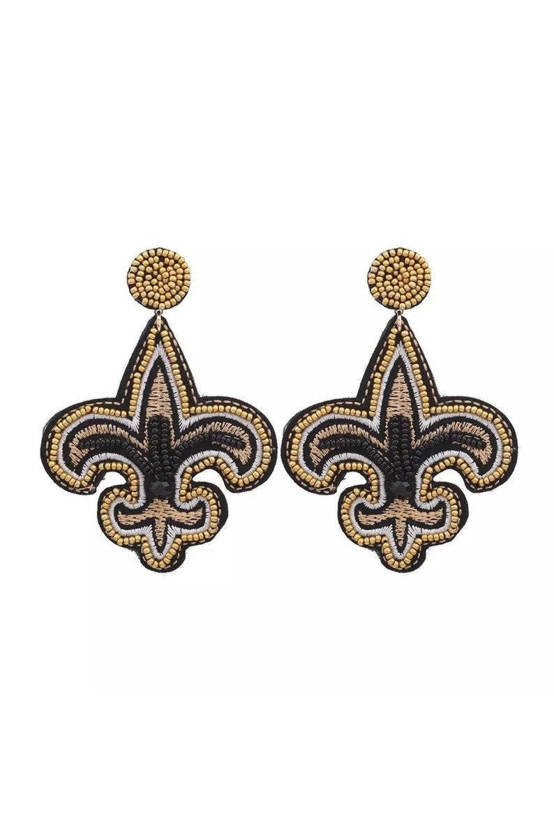 Black and Gold Fleur de Lis Earrings