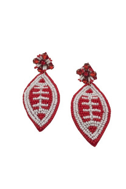 Red and White Football Game Day Beaded Earrings