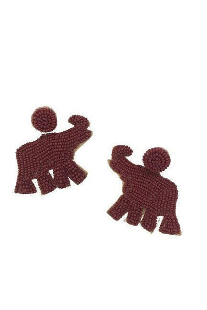 Maroon Seed Bead Elephant Earrings