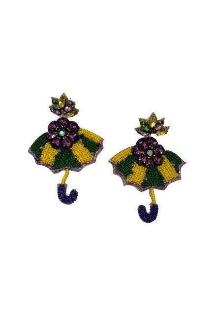 Mardi Gras Beaded Umbrella Earrings