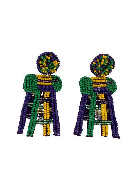 Mardi Gras Beaded Ladder Chair Earrings