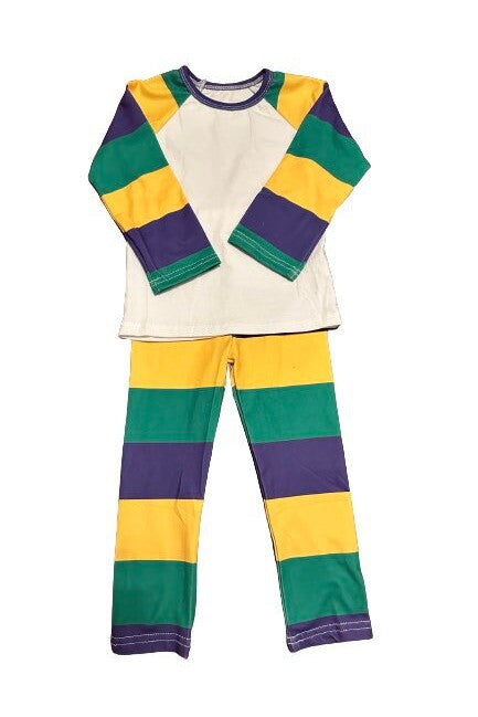 Mardi Gras Kids 2 Piece Outfit WPurple, Green & Gold Stripes