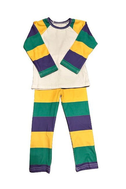 Mardi Gras Kids 2 Piece Outfit WPurple, Green & Gold Stripes