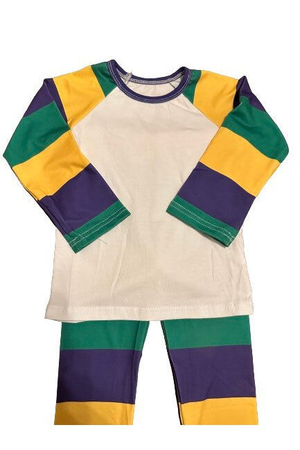 Mardi Gras Kids 2 Piece Outfit WPurple, Green & Gold Stripes