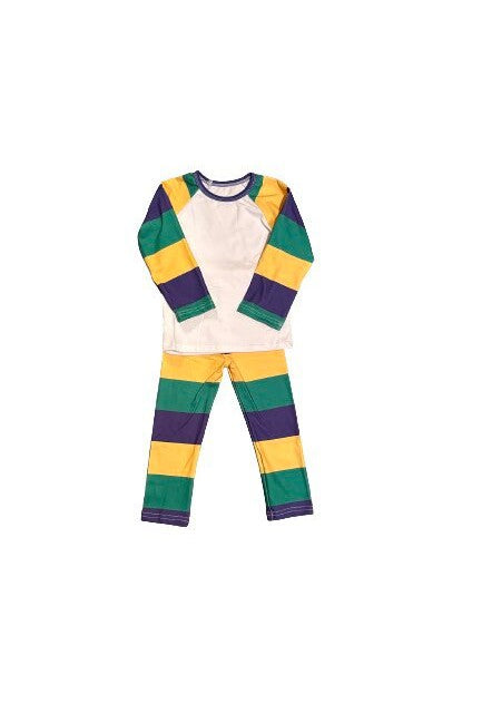 Mardi Gras Kids 2 Piece Outfit WPurple, Green & Gold Stripes