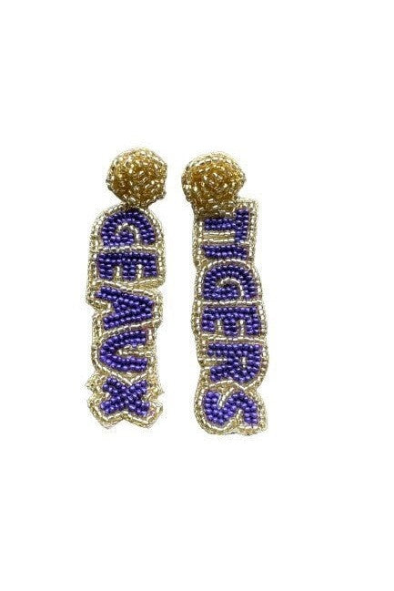 Beaded Geaux Tigers Earrings