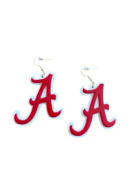 Red and White Alabama Script A Earrings